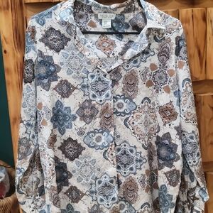 Rachel Zoe Paisley Patterned Women's Silk Long Sleeve Button Up Top Size Medium